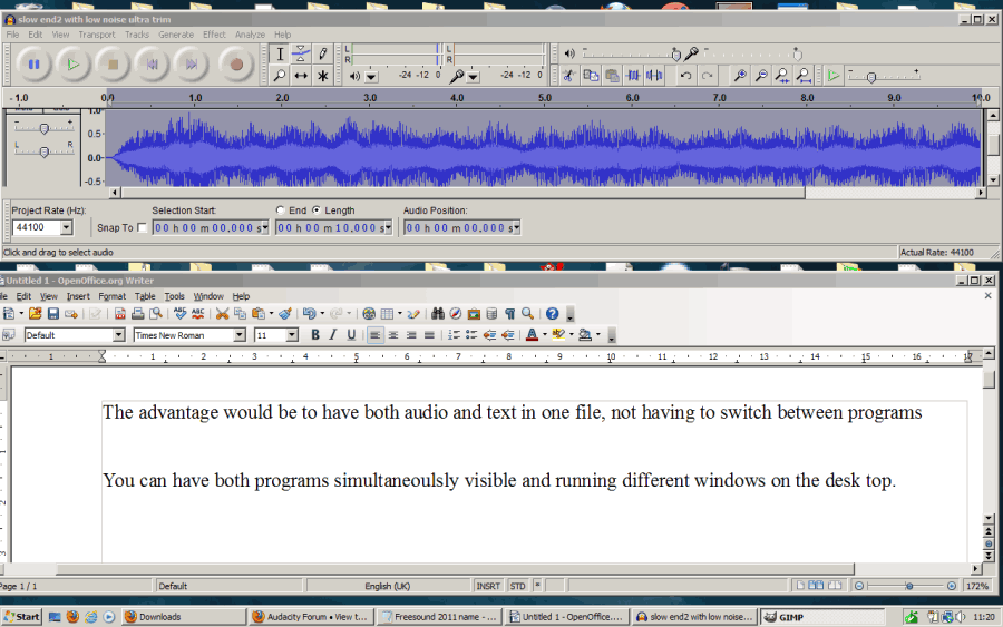 desktop with Audacity and open-office, simultaneously visible and both running.png