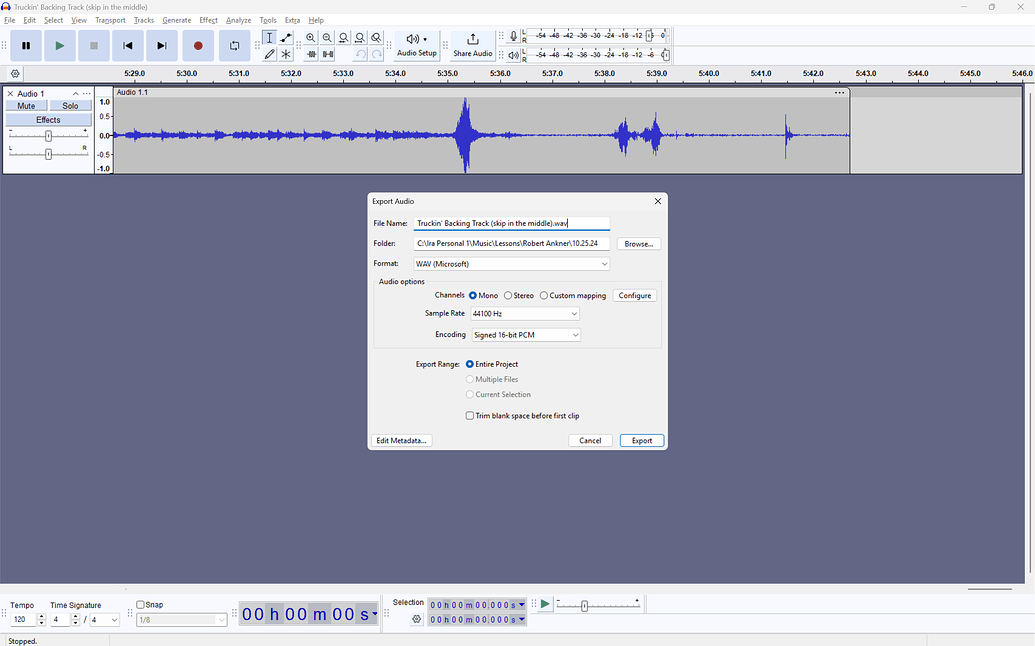 Export .aup3 files to .mp3 or .wav - Windows - Audacity Forum