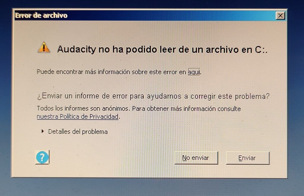 Audacity has failed to read from a file in c windows audacity forum