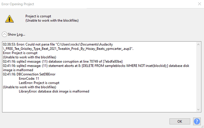 HELP NEEDED! Project is corrupt (unable to work with the