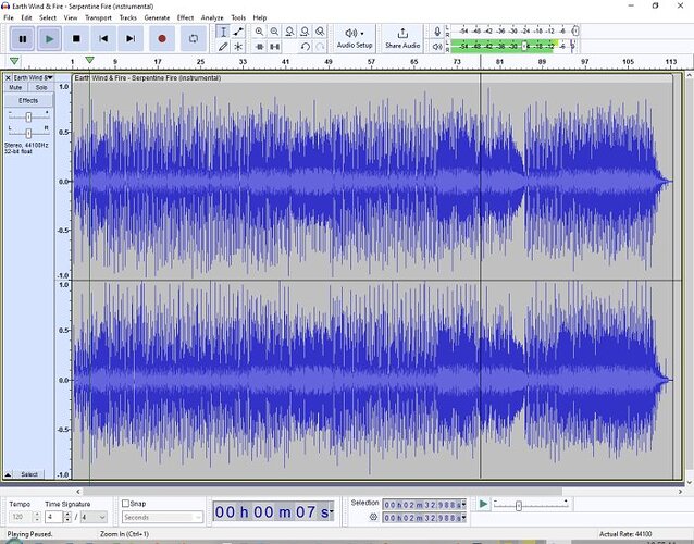 Audacity 3.4.2 'Beats and Measures' selected on my copy of Audacity with track loaded