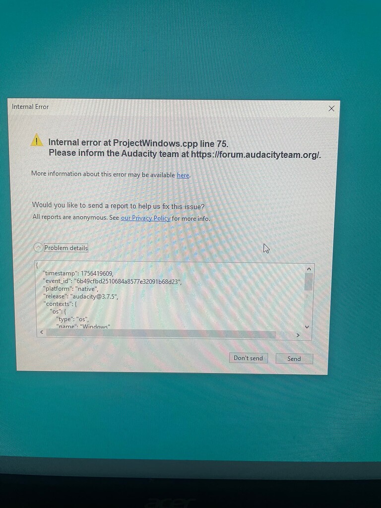 I get this error message, please advise/help - Windows - Audacity Forum