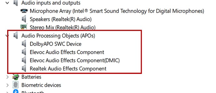 Windows 11 - Device Manager - Audio Processing Objects