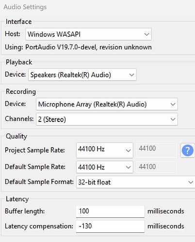 Audacity sound settings