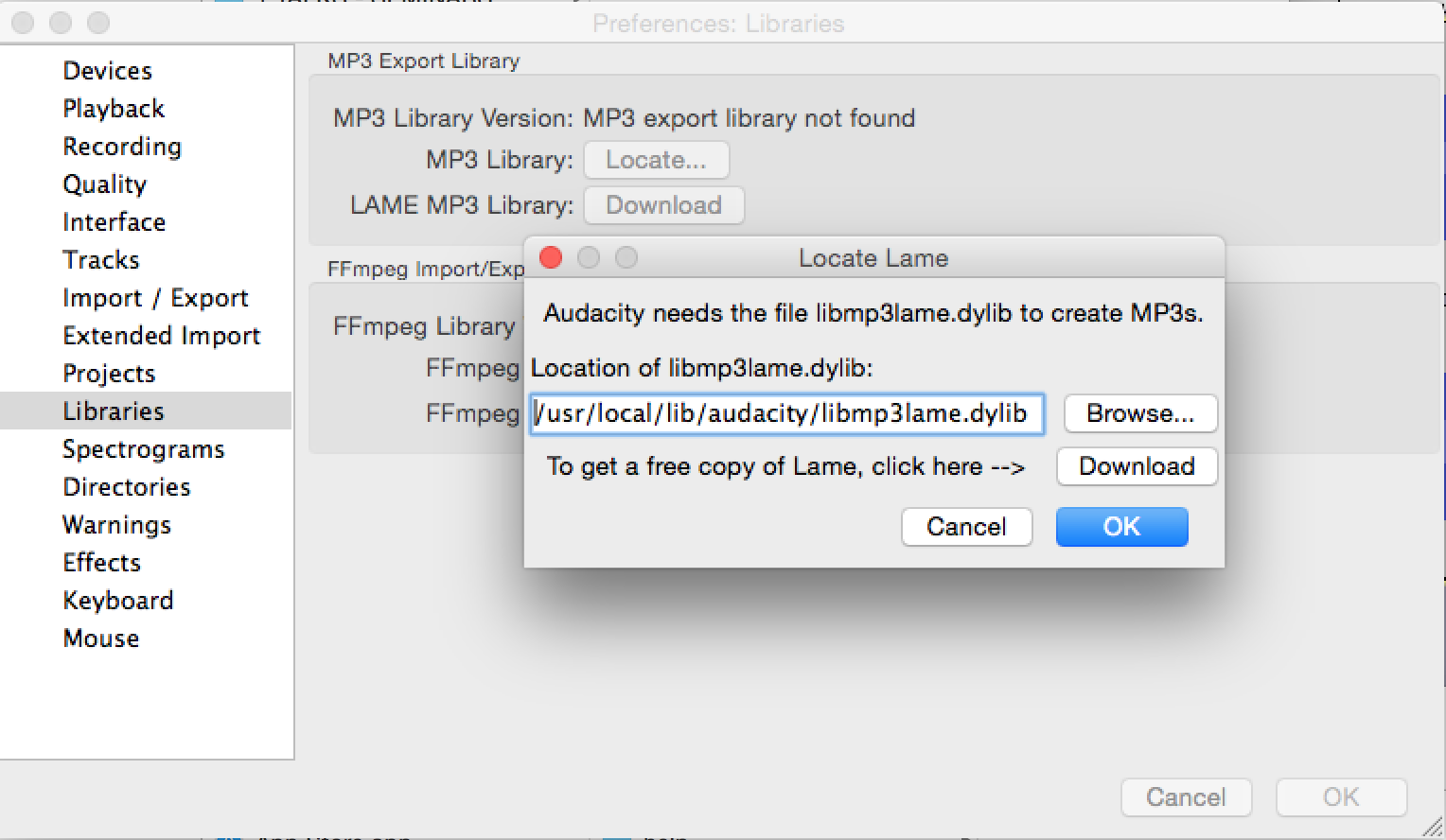 Can't access Lame Library folder [SOLVED] - macOS - Audacity Forum