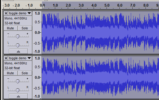 Toggling to compare tracks in Audacity.gif
