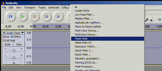 My Audacity 'Effect' drop-down-menu, with Steve's 'noise gate' plug-in.gif