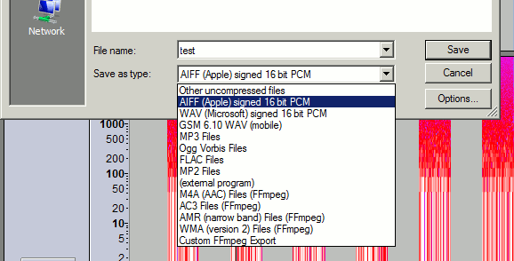 save in AIFF format option in Audacity in Windows.gif