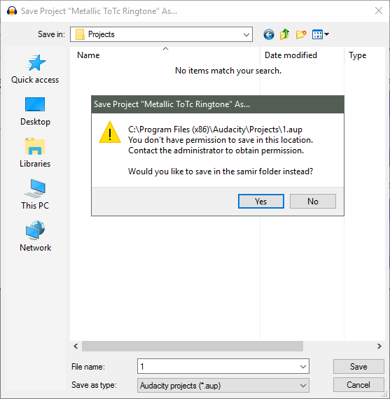 Can't save Audacity projects in a custom location. Windows Audacity