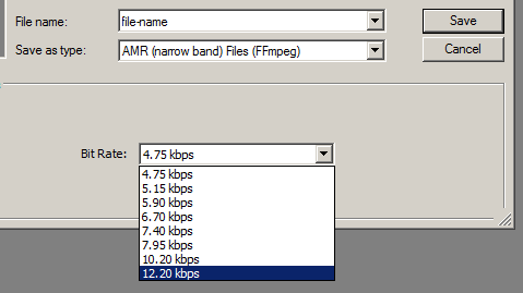 AMR (mobile-phone) codecs available in Audacity if FFmpeg is installed.png