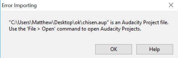 Help : ( import error - Windows - Audacity Forum