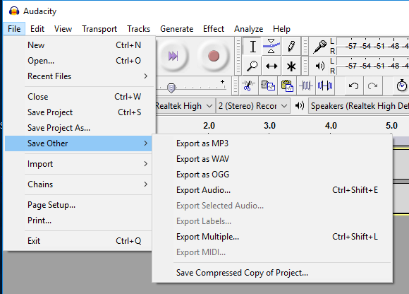 Export audio. - Windows - Audacity Forum