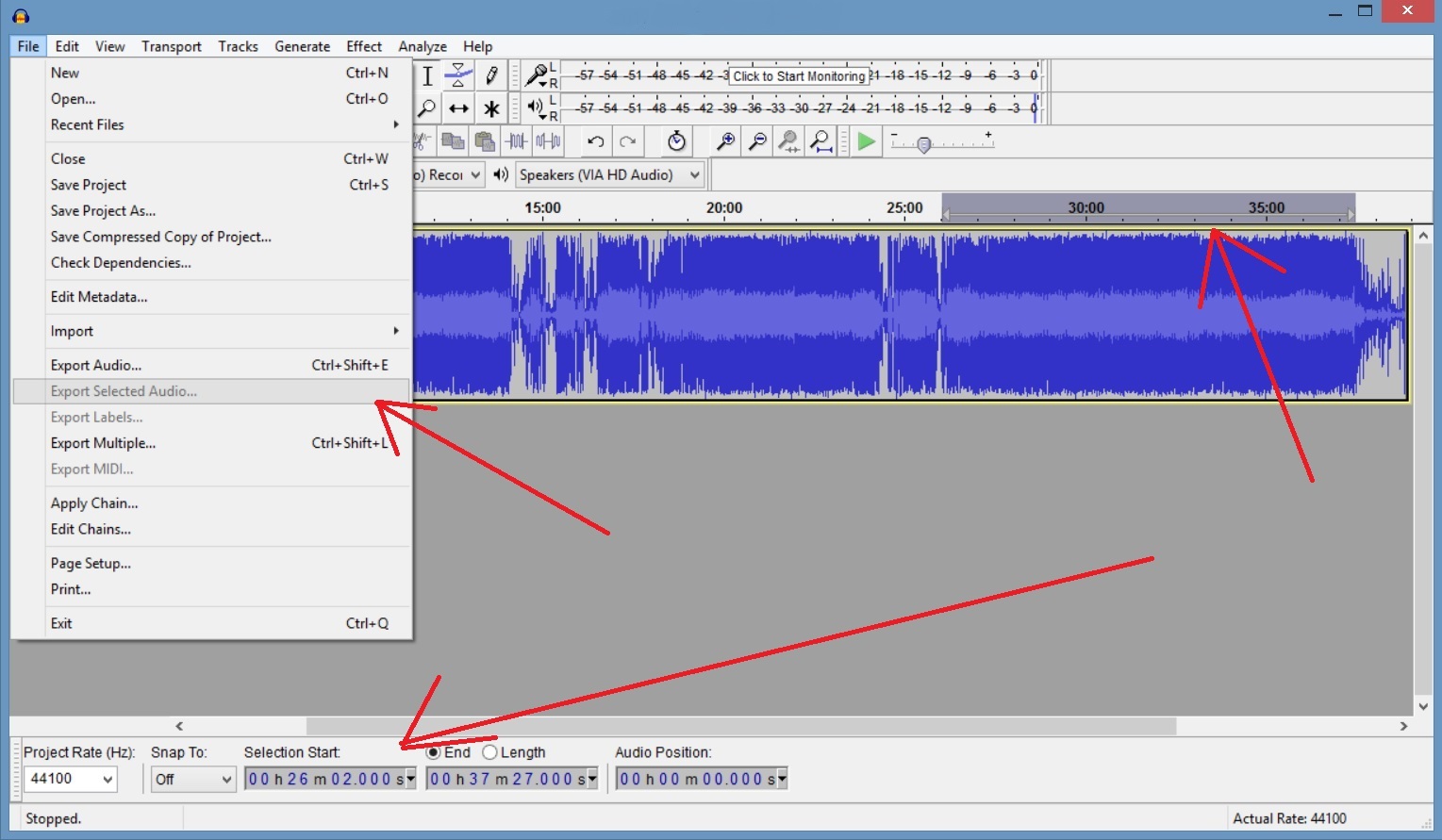 Export Selected Audio resets the selection - Windows - Audacity Forum