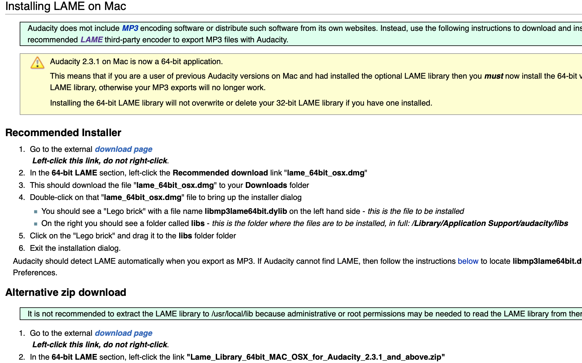 Can't get LAME 64 bit link to open - macOS - Audacity Forum