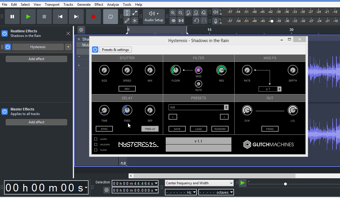 Glitchmachines Hysteresis 64-bit VST2 (2015) in Audcaity 3-7-0