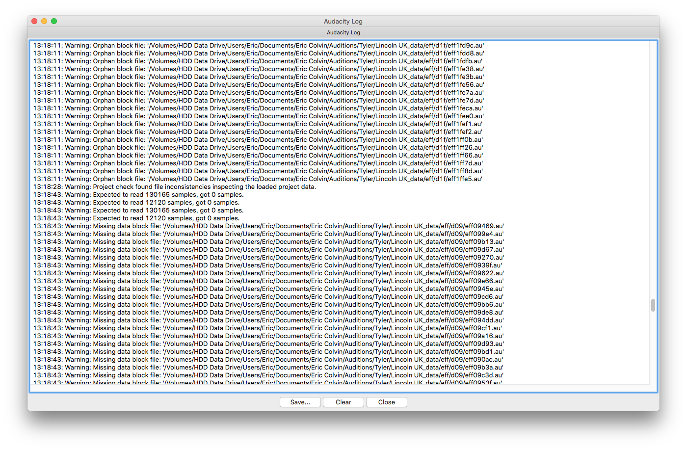 Audacity crashing frequently and Recovery fails EVERY TIME macOS