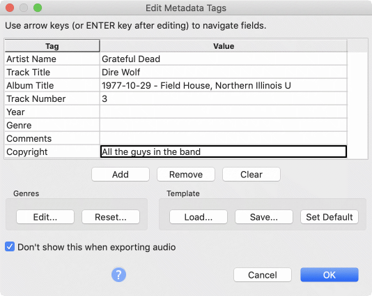 Edit Metadata Tags - macOS - Audacity Forum