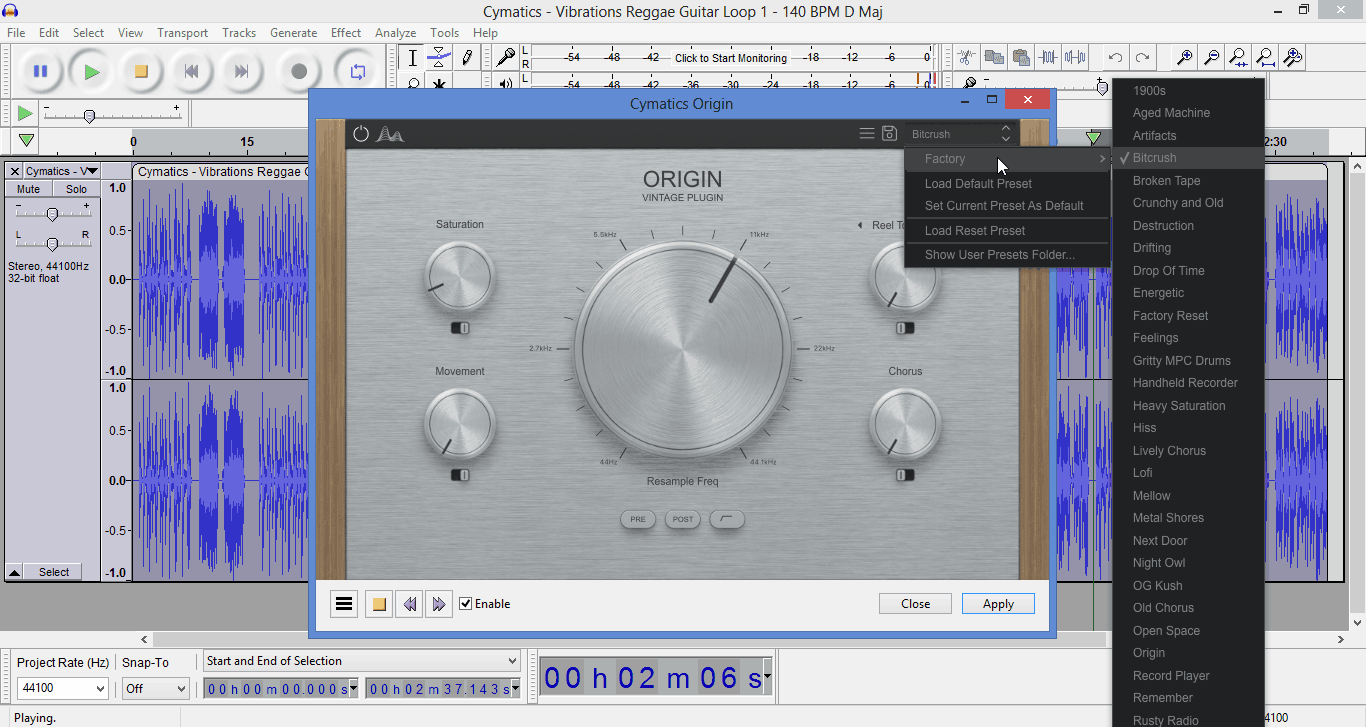 Cymatics Origin plugin (bitcrush preset) on 64-bit Audcaity 3-1-3.png