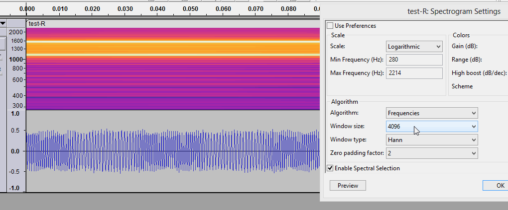 spectrogram settings