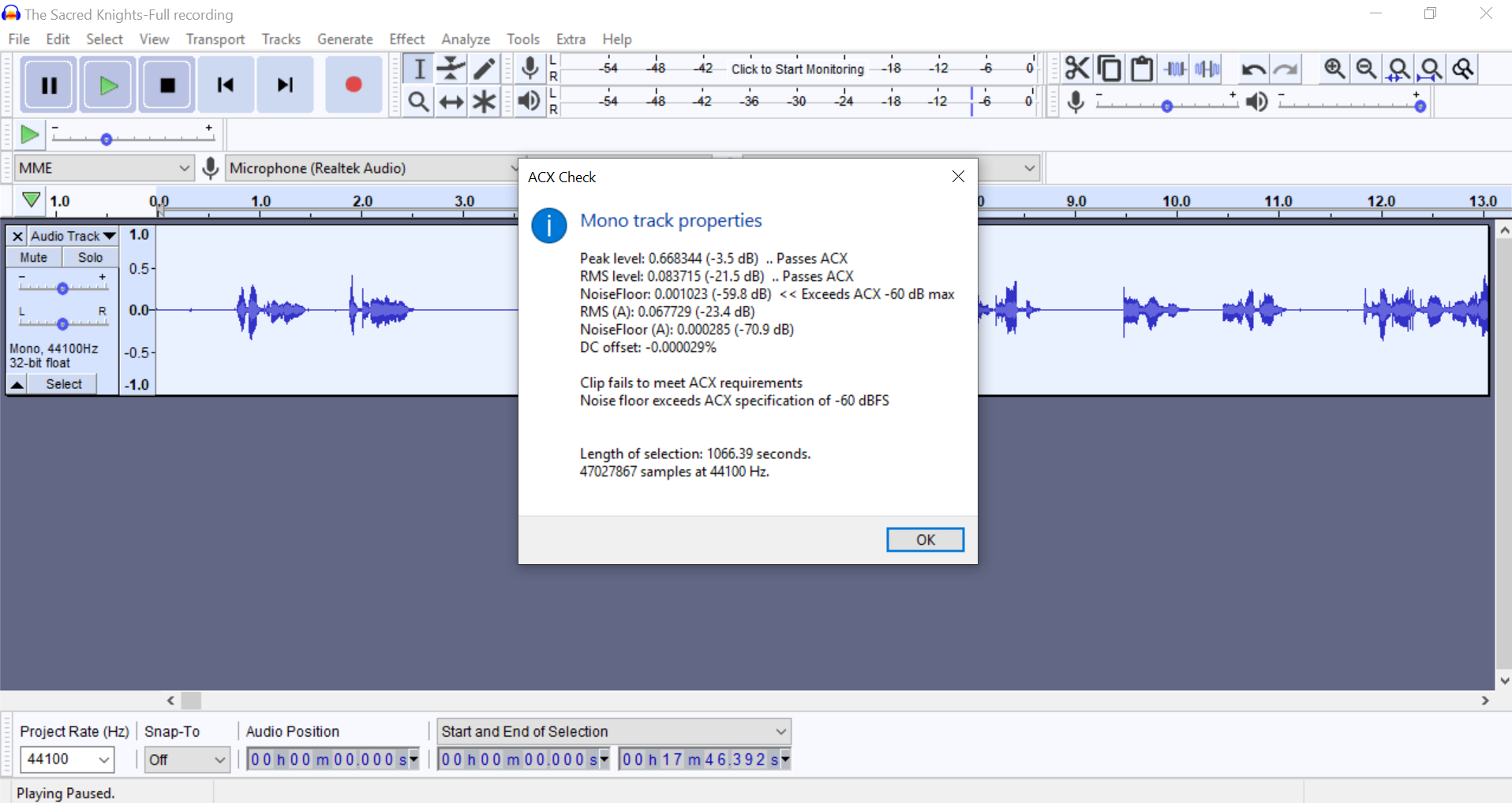 2nd Audacity screenshot-ACX check.PNG