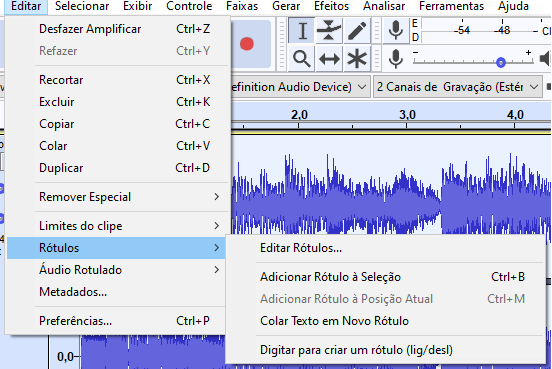 Audacity - Rótulos