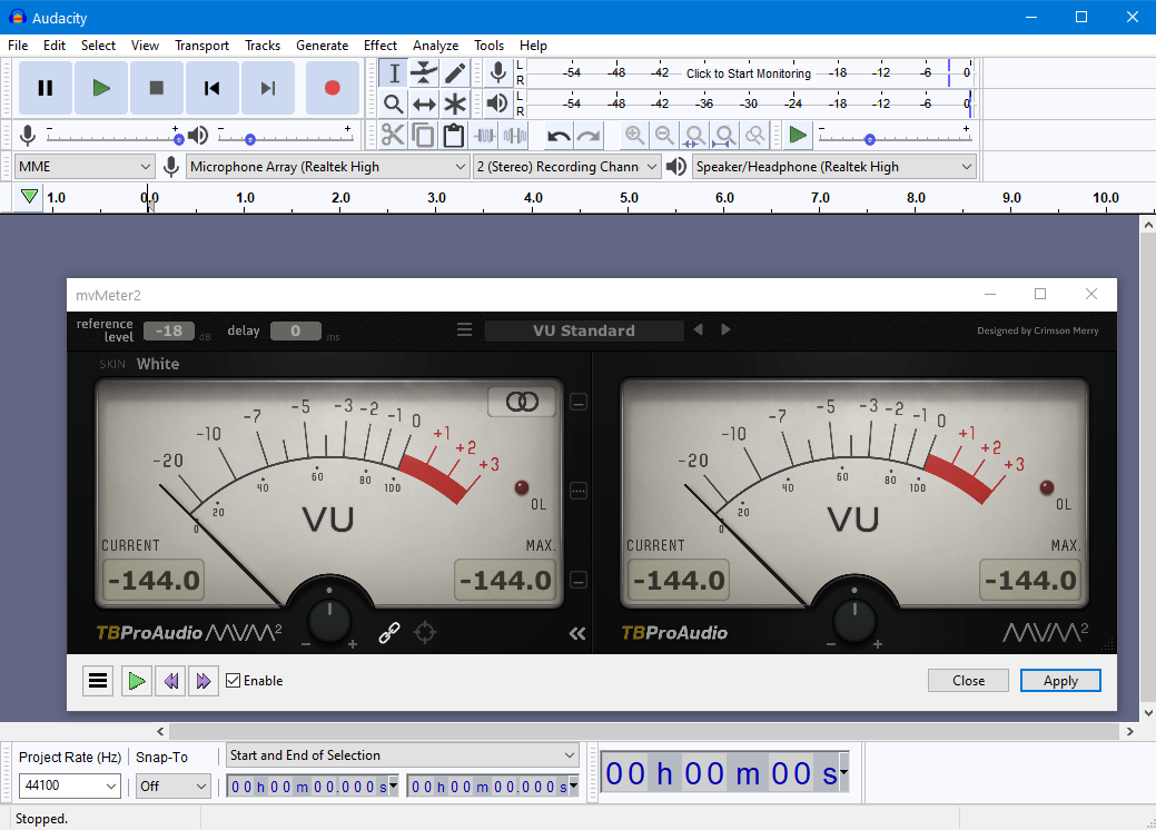 Monitoring recording with TBProAudio mvMeter2 (VU meter) - Windows -  Audacity Forum