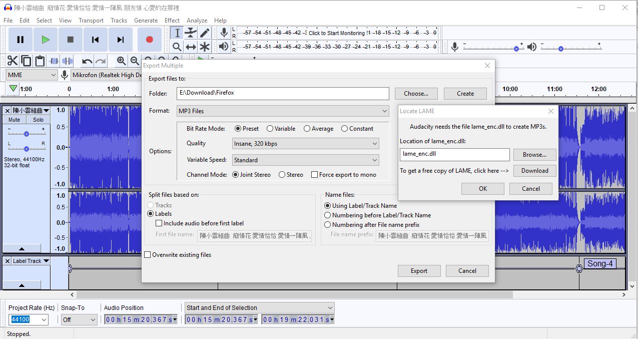 Cutting a big MP3 to 5 songs MP3 needs lame-enc-dll.jpg