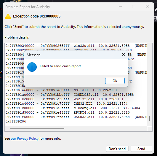 3.6.1 crashes while recording vinyl & can't send error report ...