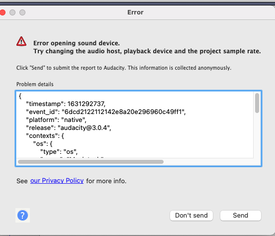 Error opening sound device Big Sur 11.5.2 - macOS - Audacity Forum