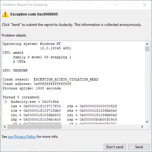 Audacity 3.6.0 crashed after export - Windows - Audacity Forum