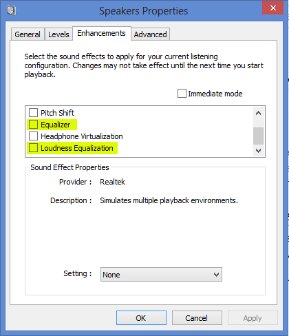 playback audio enhancements in Windows
